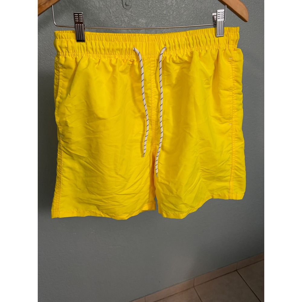 Manfinity Mens Yellow Swim Trunks Mesh Lined Drawstring Board Shorts Size M